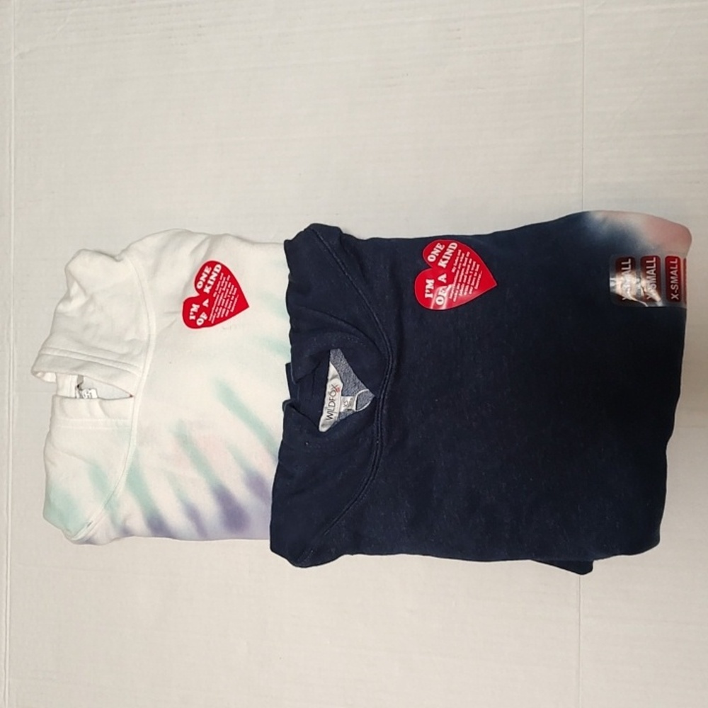 Navy And White Hoodie with Heart Patch and Tie-Dye Sleeve Both Are Size X Small